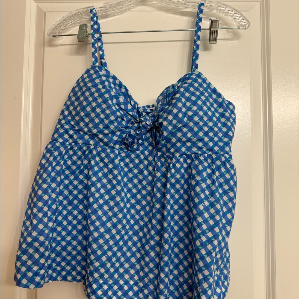Lilly Pulitzer Mitzi babydoll Top  "Boca Blue Double Checking"